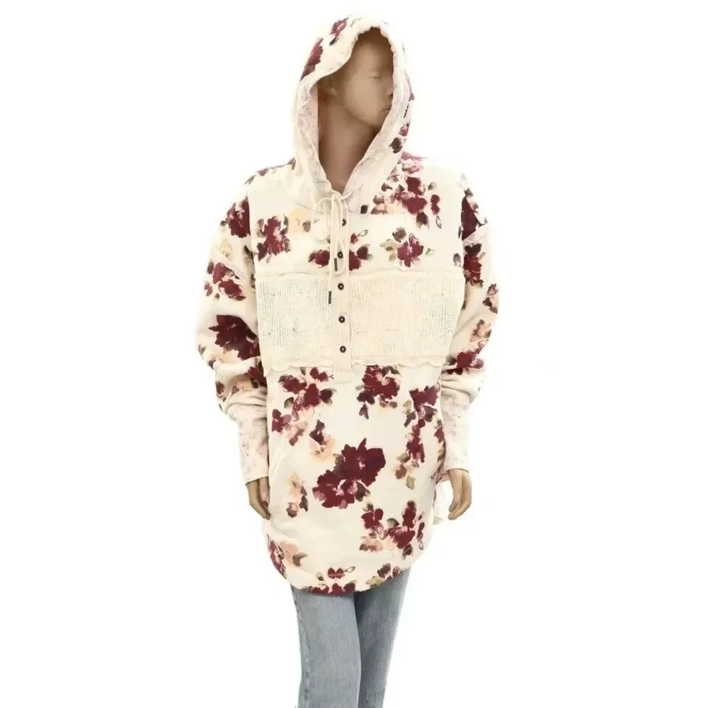 Free People Bali Bring Me Roses Sherpa Pullover Hoodie Top Sweatshirt S 277075